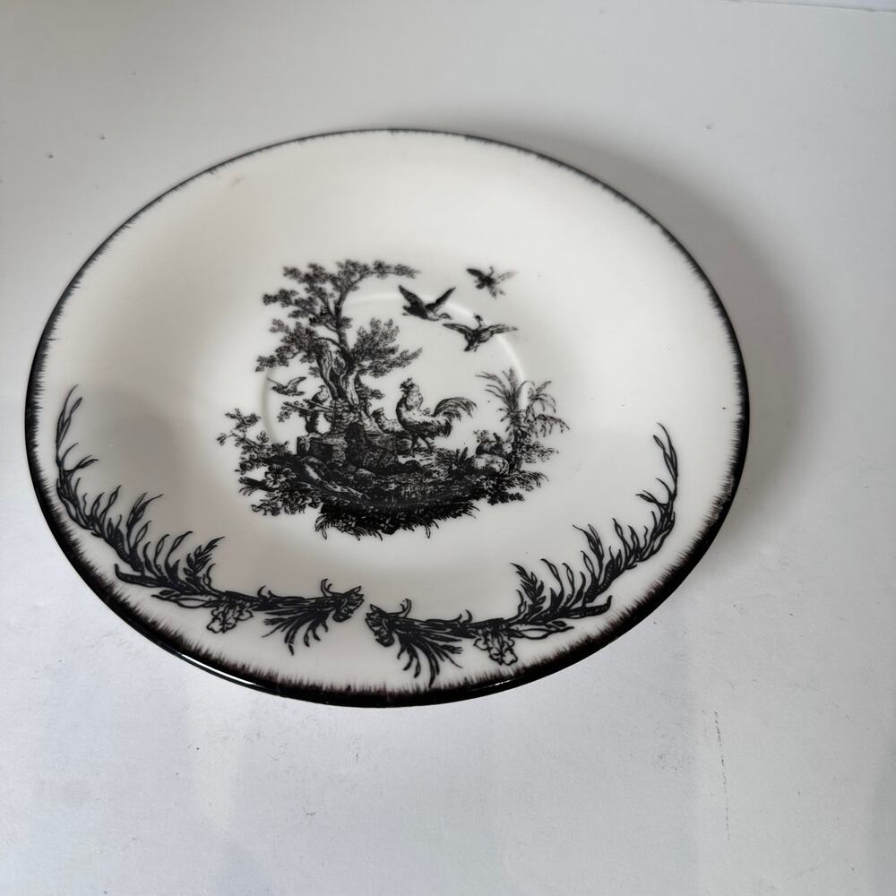 Aux Au Provence French Country Black White Rooster Saucer